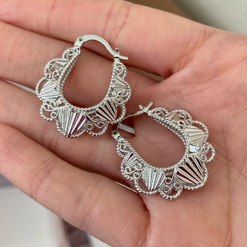 New Vanessa Mooney Silver Lilian hoops earrings filigree hoop puff earrings